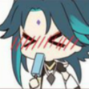 Chibi Xiao with teal hair blushing intensely while eating a blue popsicle.