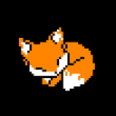 A small orange and white fox curled up in a ball sleeping.
