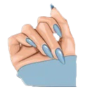 A hand with long blue manicured nails held up in a sassy gesture.