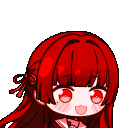 Four identical chibi anime girls standing in a row, each colored in a different shade of red, lime, green, and blue with hap…