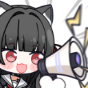 Anime girl with cat ears shouting excitedly into a megaphone.