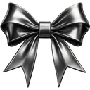 A shiny 3D metallic silver bow with a smooth, polished finish.