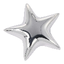 A four-pointed metallic silver star with a polished finish.