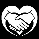 Two hands shaking inside a heart outline.