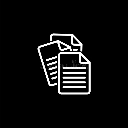 Stacked documents shown in a simple white line-art style on a black background.