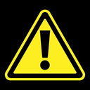 A yellow triangle with a black border and a black exclamation point in the center.