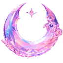 Crescent moon icon with a glowing, iridescent purple and pink crystal texture.