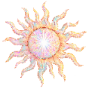 Sun with wavy rays glowing with a bright, shimmering core.