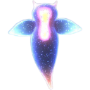 A glowing, purple and blue spectral spirit with wings ascending upwards.