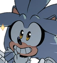 A stylized gray hedgehog with large eyes and a nervous smile, holding a hand to its chin with a small yellow sparkle nearby.