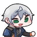 Anime boy with silver hair winking with a smug, confident expression.