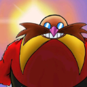 Doctor Eggman with a large mustache and blue glasses wearing a wide, devious grin.