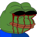 Frog character with hollow black eyes and blood streaming down its face.