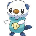 Oshawott standing with a serious expression and a shell on its belly.
