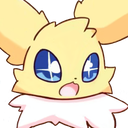 A yellow fluffy creature with large sparkling blue eyes and an open mouth expressing shock.