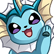 Vaporeon with a happy expression waving its paw.
