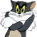 Tom Cat with a smug expression and arms crossed tightly across his chest.