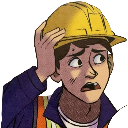 A construction worker in a yellow hard hat looking stressed with a hand on his head.
