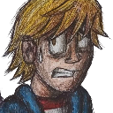 A person with messy blonde hair and glasses looking panicked with a tight, stressed expression.