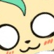 A cute creature with wide eyes and a blushing face looking happy.