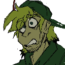 Man with messy hair and a baseball cap looking wide-eyed and terrified.