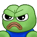A green frog character repeatedly slamming its fists down in an angry, frustrated motion.