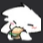 A small white creature with closed eyes happily eating a brown food item.