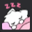 A small white cat sleeping under a pink blanket with ZZZ letters floating above its head.