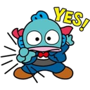 A blue, cartoonish fish character with a red bowtie excitedly shouting YES! in bold yellow letters.