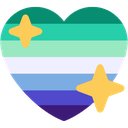 Heart shape with a green to purple gradient and two yellow sparkling stars.