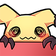 A stylized yellow creature with swirling eyes peeking over a pink ledge.