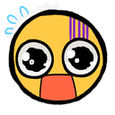 Yellow smiley face with giant black eyes and a wide open mouth expressing intense shock.