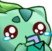 A green creature with large teary eyes sipping from a straw.