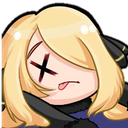 A blonde anime girl with x-shaped eyes and her tongue sticking out, looking unconscious.