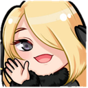 A blonde anime girl with a cheerful expression waving her hand.