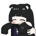 Anime girl with cat ears smiling while being hugged from behind by a pair of hands.