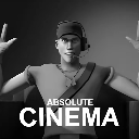 A 3D character wearing a headset with arms raised in a celebratory gesture above the text ABSOLUTE CINEMA.