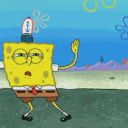 SpongeBob SquarePants dancing rhythmically with a smug expression.