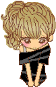 Anime girl with blonde hair blushing and looking down in embarrassment.