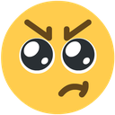 Yellow emoji face with furrowed angry eyebrows, large crying eyes, and a grumpy frown.