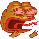 Frog character with bloodshot eyes and a wide-open mouth screaming in a frantic, chaotic expression.
