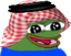 Frog character with wide eyes and a big smile wearing a red and white checkered head covering.