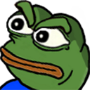 Pepe the frog with narrowed eyes and a flat mouth looking suspicious.