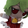 A green-haired plush doll with a smug, half-lidded expression and red eyes.