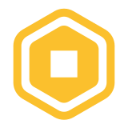 A gold hexagonal token with a black square cutout in the center.