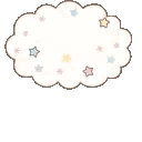 A small bear peeks out from a white, star-filled cloud while two colorful, rounded blobs look up at it.