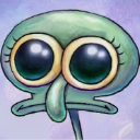 Squidward character with massive, glossy eyes and a sad, downturned mouth looking shocked.