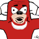 Character with a red suit and wide, shocked eyes looking directly forward with an open mouth.