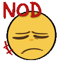 A yellow circular face with heavy eyelids and a flat mouth, appearing to nod with a tired expression.