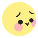 A round yellow face with a small mouth and large pink blush marks on its cheeks looking downward.